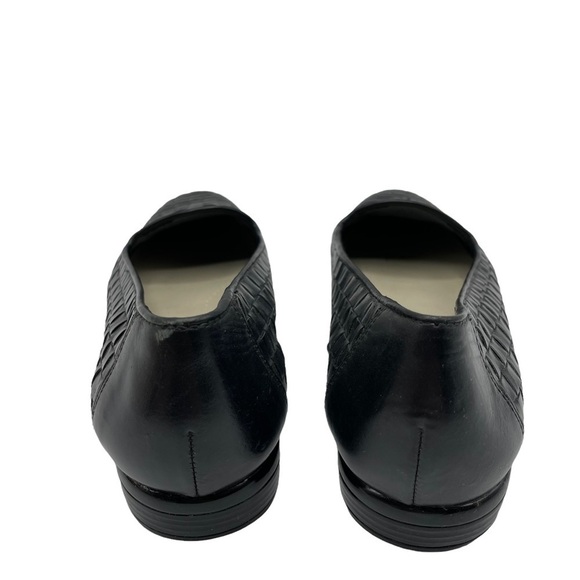 Trotters Liz Flats Black Woven Leather Loafers Almond Toe Stacked Heel Size 7N - Picture 4 of 14